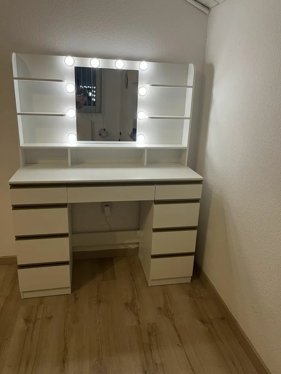 White Vanity Dressing Table with LED Mirror 9 Draw - Image 4