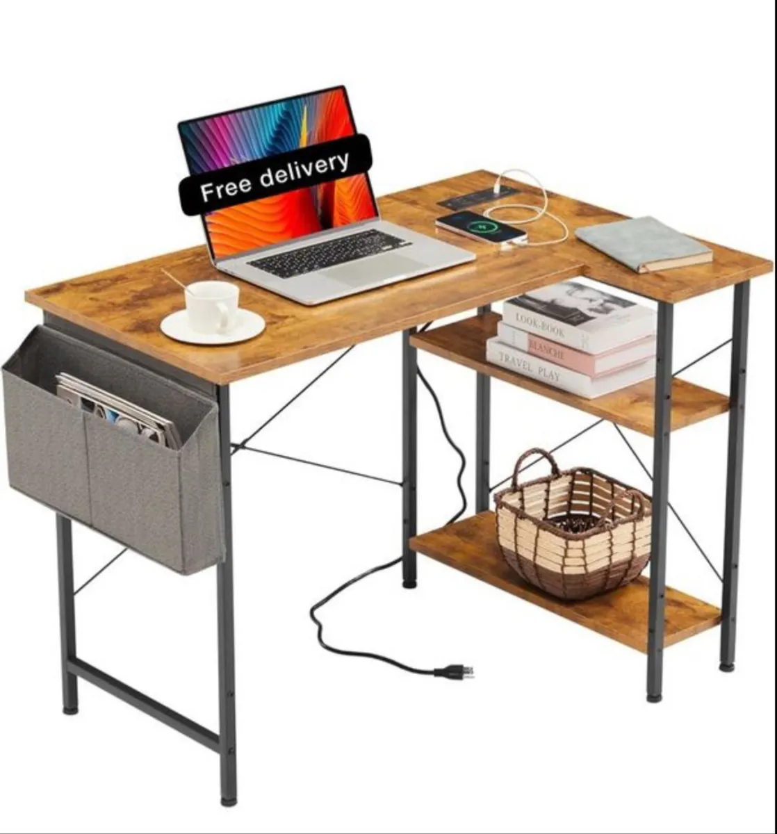 Small L Shaped Desk with Power Outlets,100 cm
