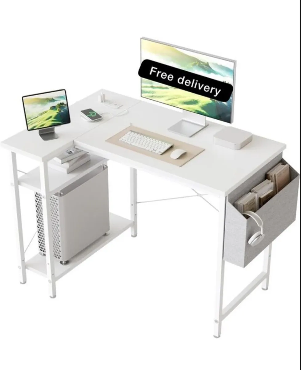 Small L Shaped Desk with Power Outlets,100 cm