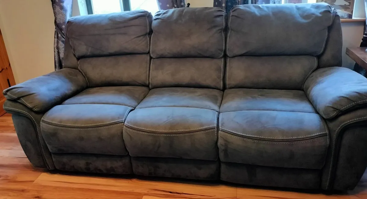 3 piece grey recliner suite - Image 1