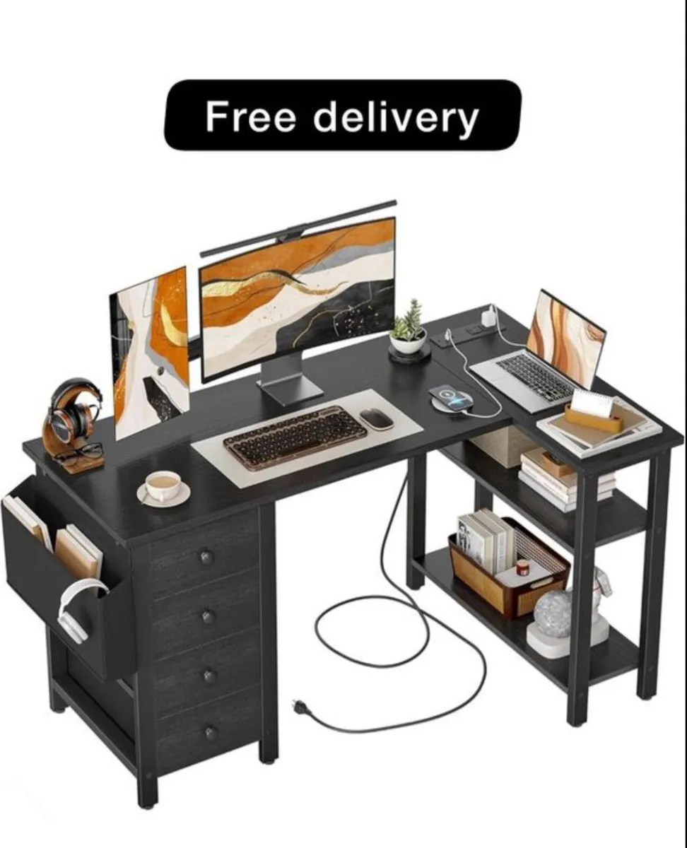 Reversible L Shaped Desk with 4 Drawers, 120cm
