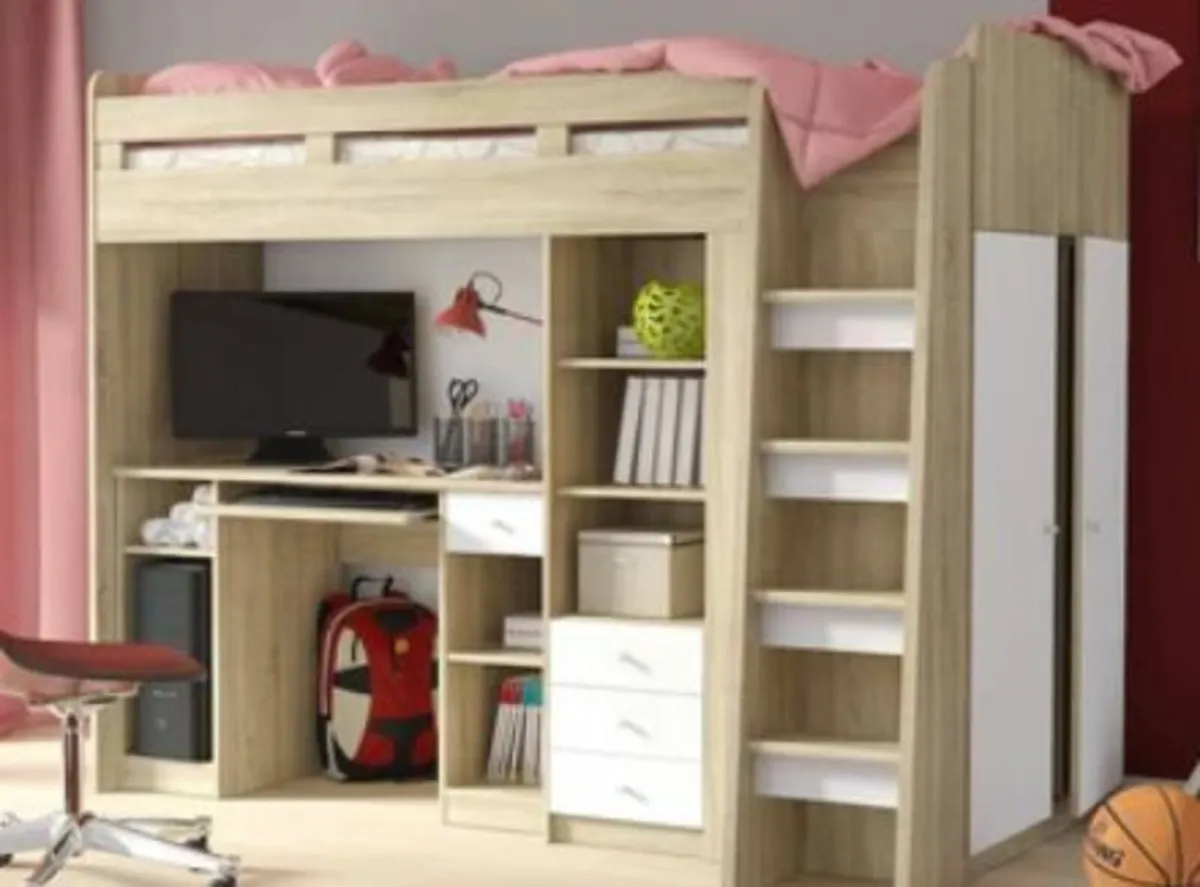 Loft Bed with Built-in Study Desk & Storage - Image 1