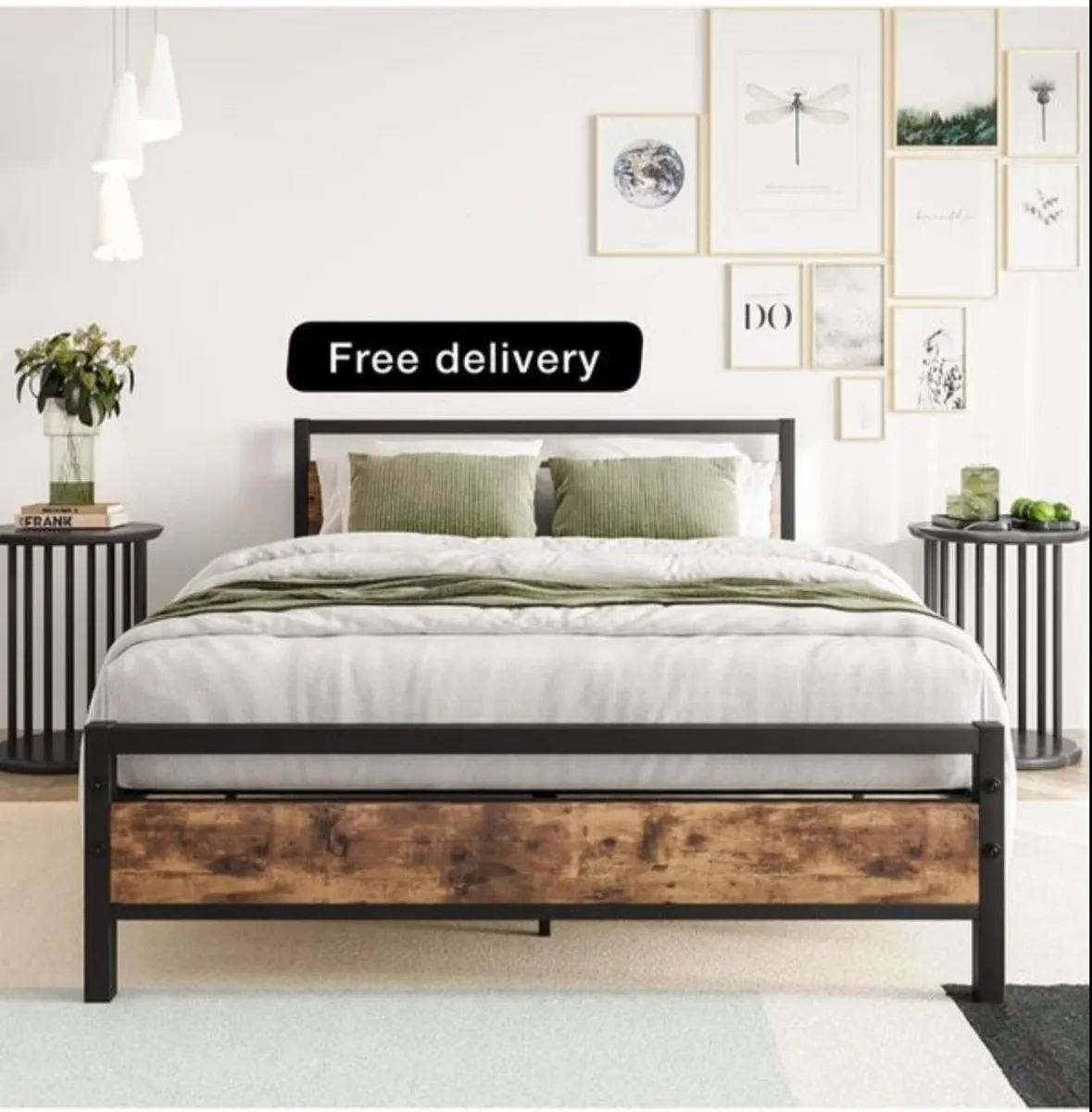 Double Bed Frames with Wood Headboard