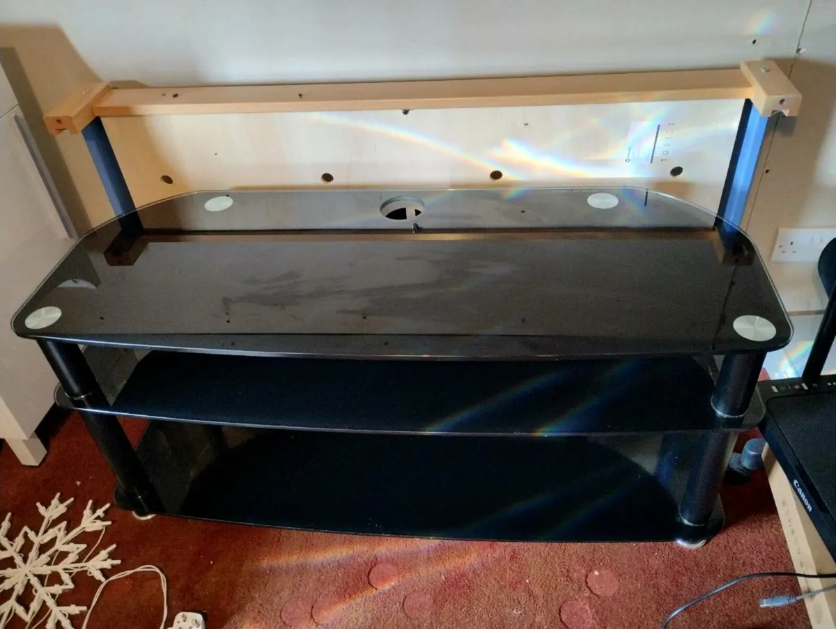 Black glass TV stand and table nests - Image 1