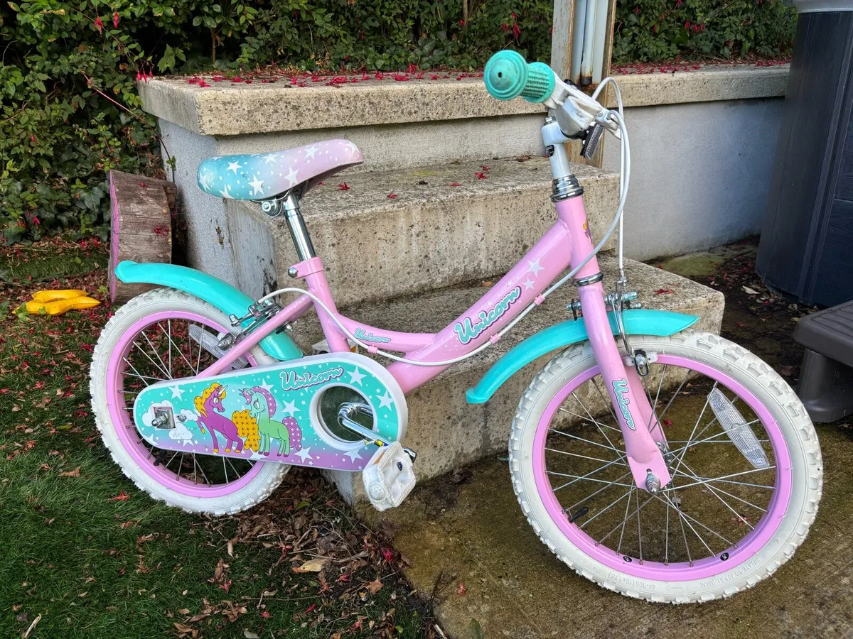 Girls – 16 Inch Unicorn Bike Pink - Image 1