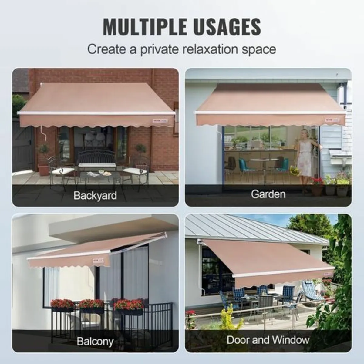 Manual Retractable Awning, 8 x 7 ft Outdoor Patio - Image 4