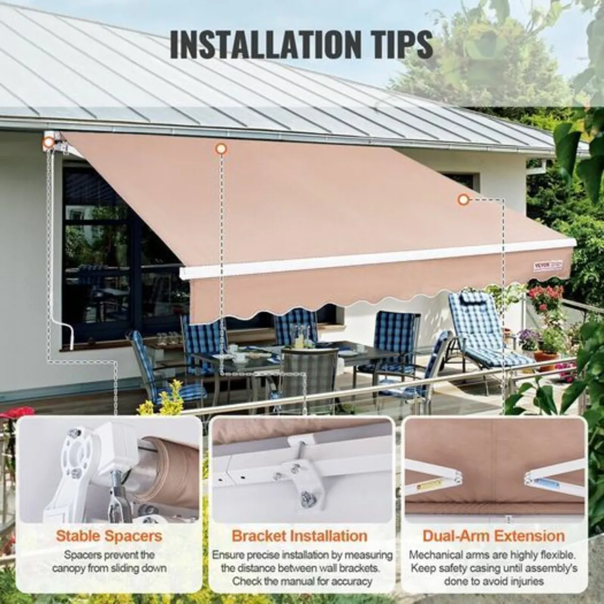 Manual Retractable Awning, 10 x 8 ft Outdoor Patio - Image 2