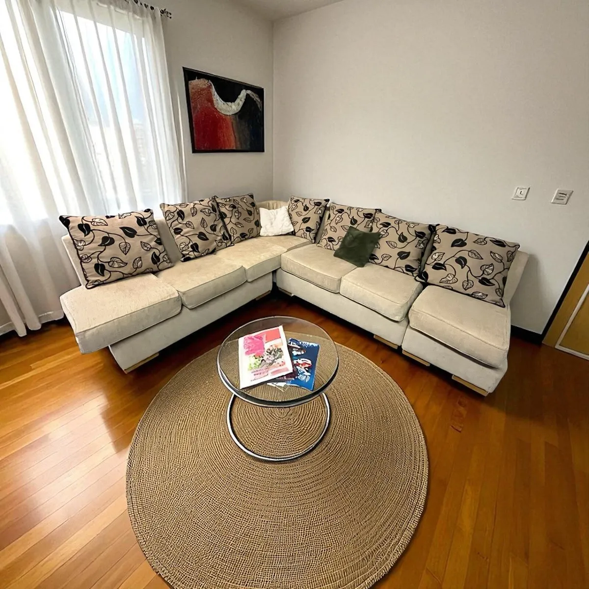 Beige corner sofa L shaped couch furniture - Image 1