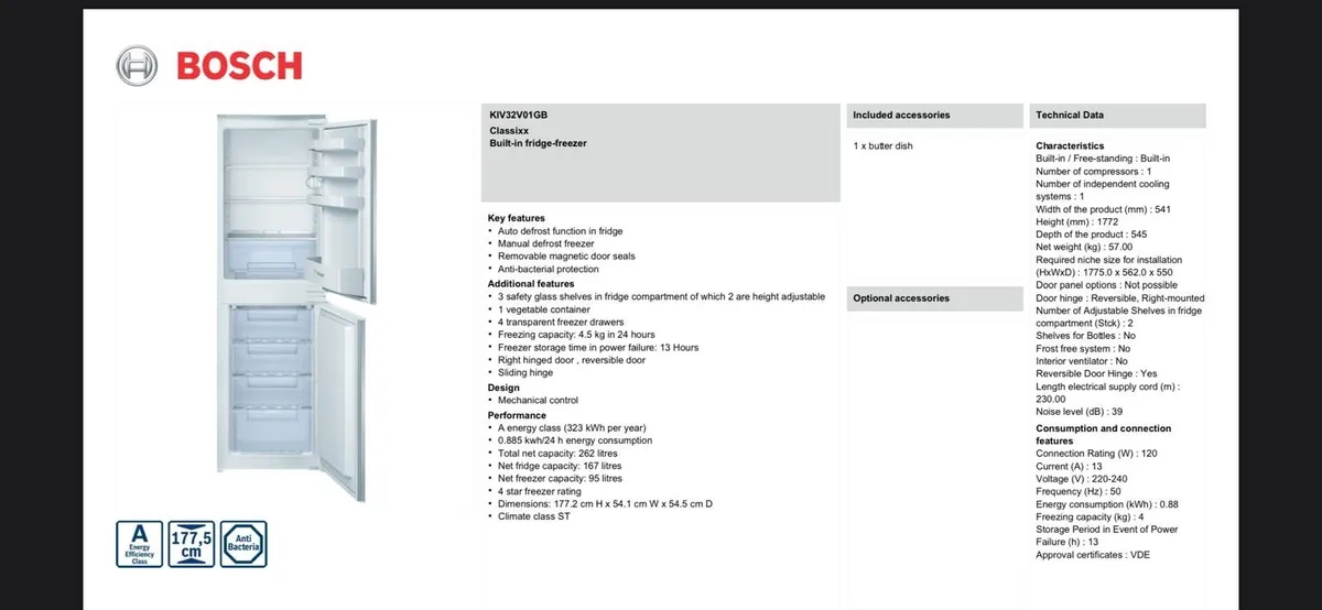 Bosch Integrated A-Rated Fridge Freezer - Image 4
