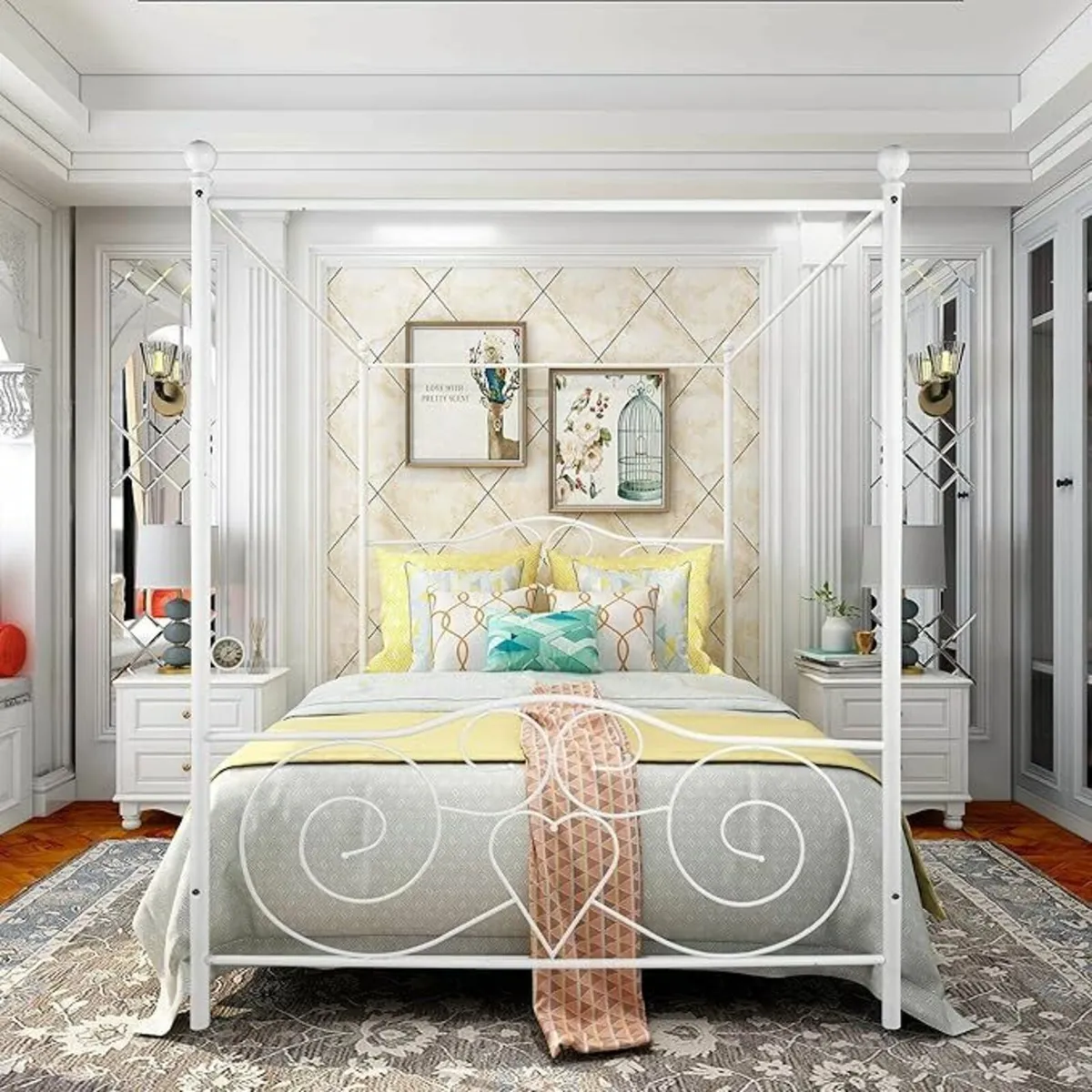 King Canopy Bed Frame Platform Vintage 150x200cm - Image 2
