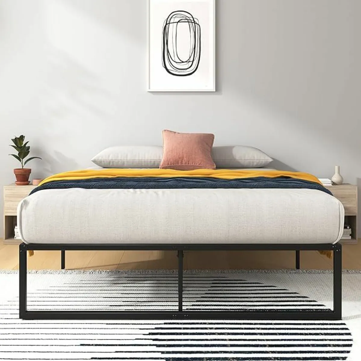Double Bed frame 135x190 cm Underbed Storage - Image 1