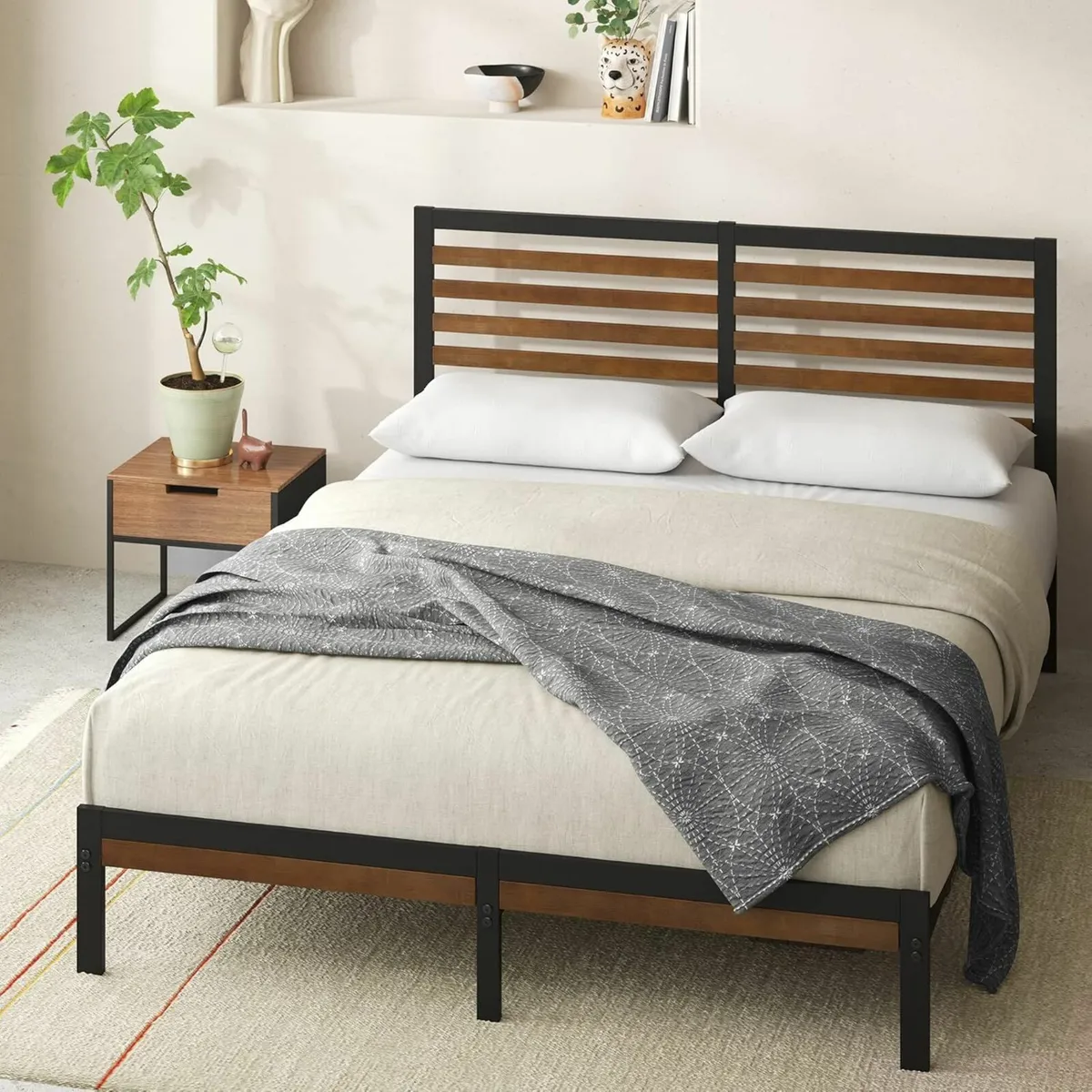 Double Bed frame 135x190 cm slat support Brown - Image 3