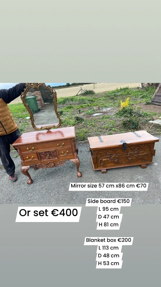 Antique furniture set chest , mirror , box - Image 1
