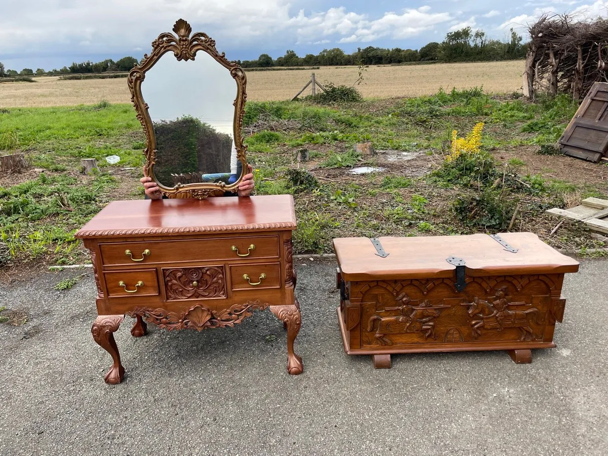 Antique furniture set chest , mirror , box - Image 3