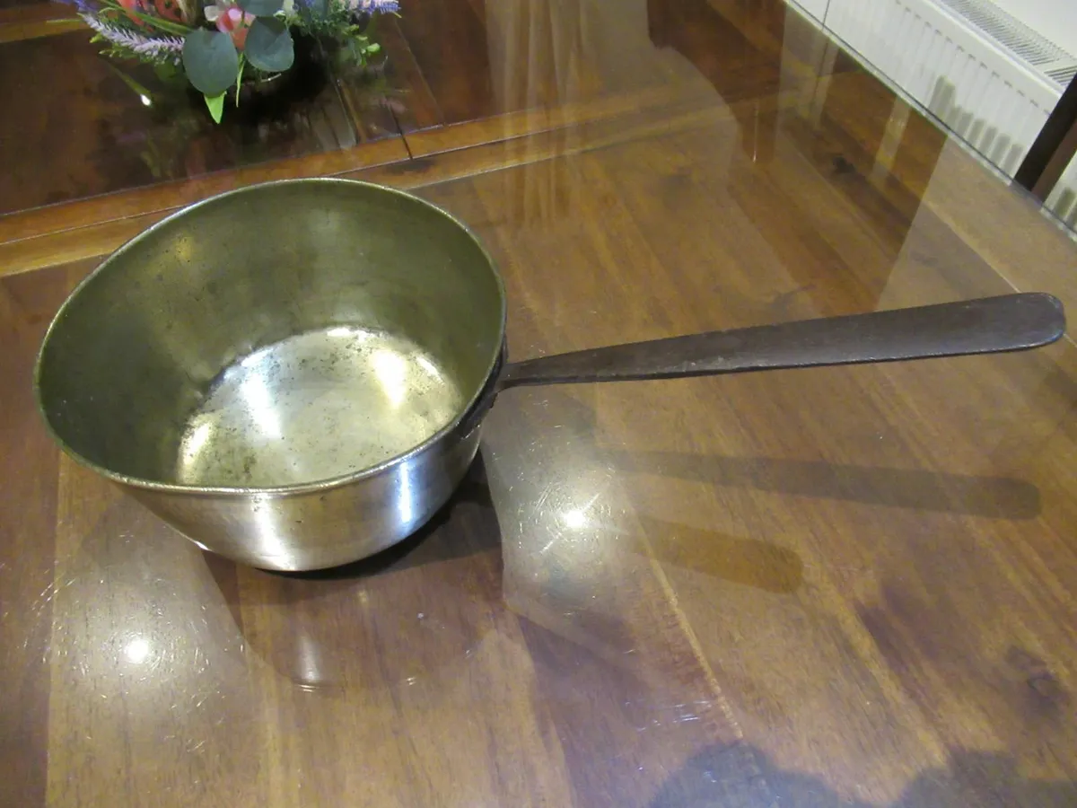 antique vintage brass saucepan cottage kitchen - Image 1