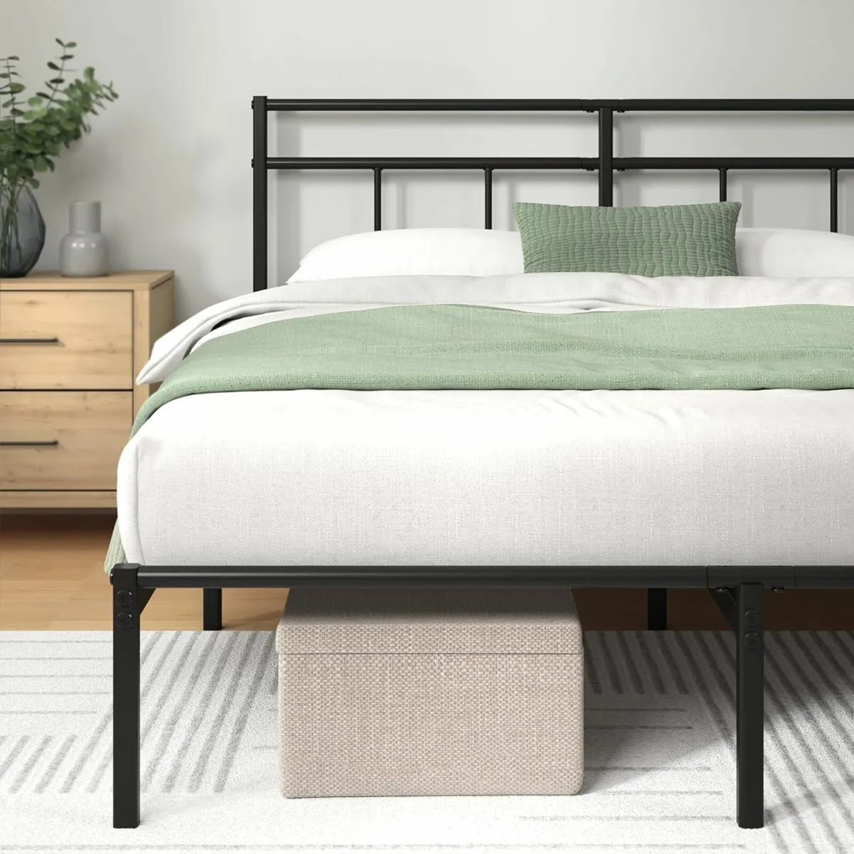Double Bed Frame 190x135 cm Easy Assembly Black - Image 3