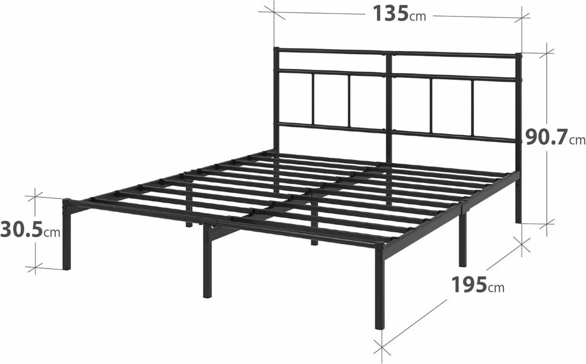 Double Bed Frame 190x135 cm Easy Assembly Black - Image 4