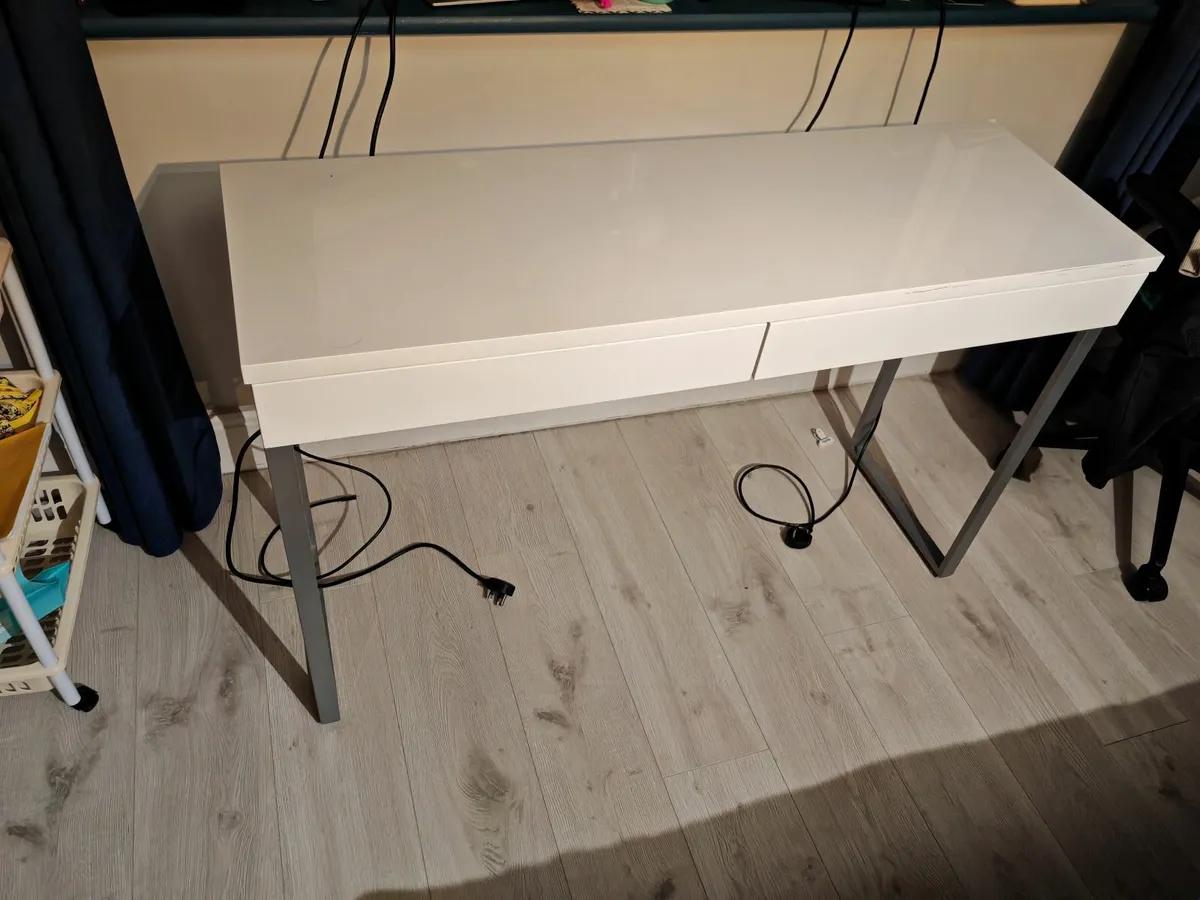 Slim White Gloss Desk with drawers - Image 2