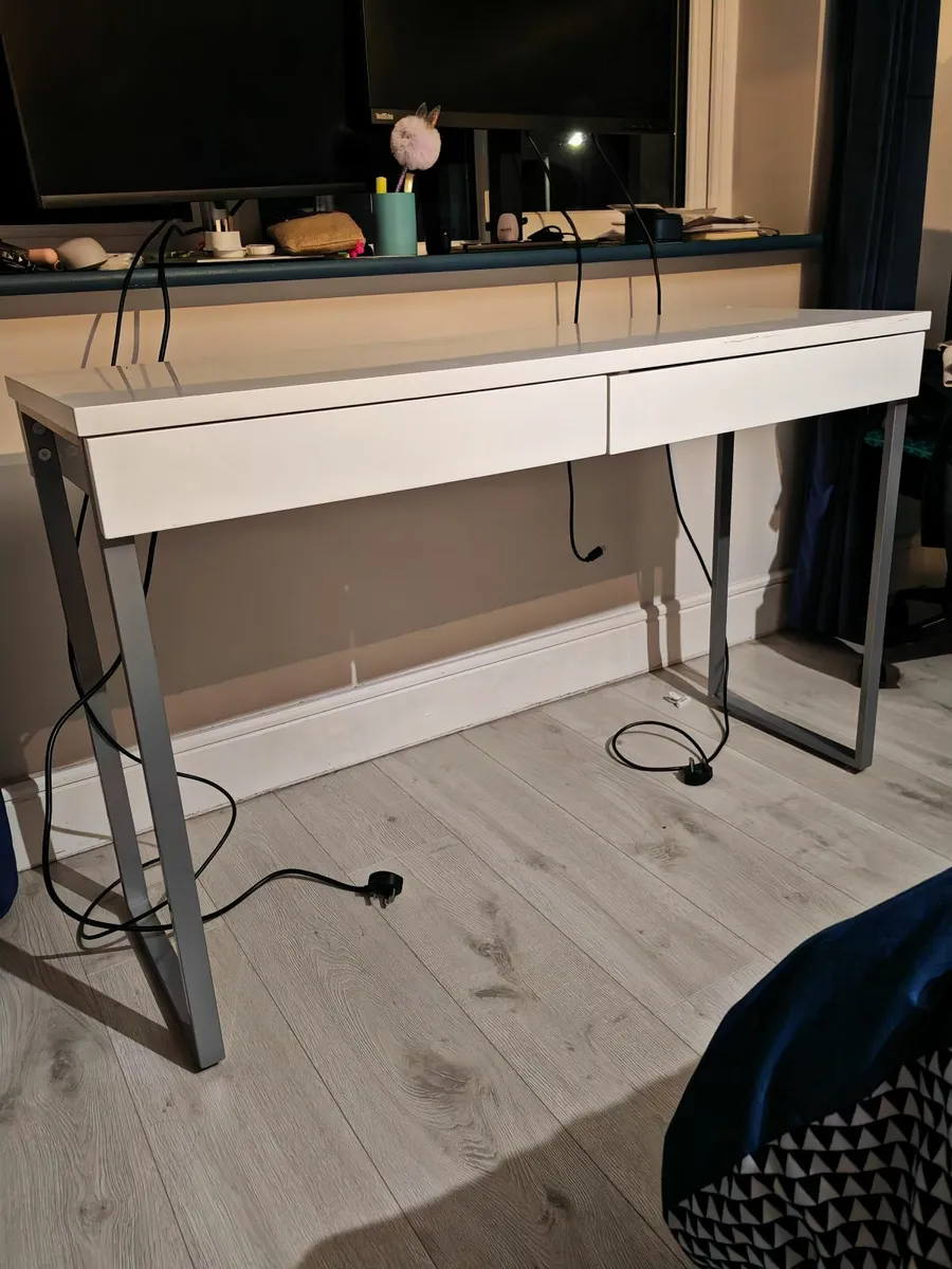 Slim White Gloss Desk with drawers - Image 1