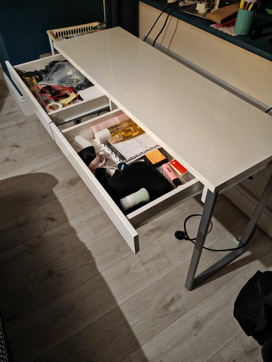 Slim White Gloss Desk with drawers - Image 3