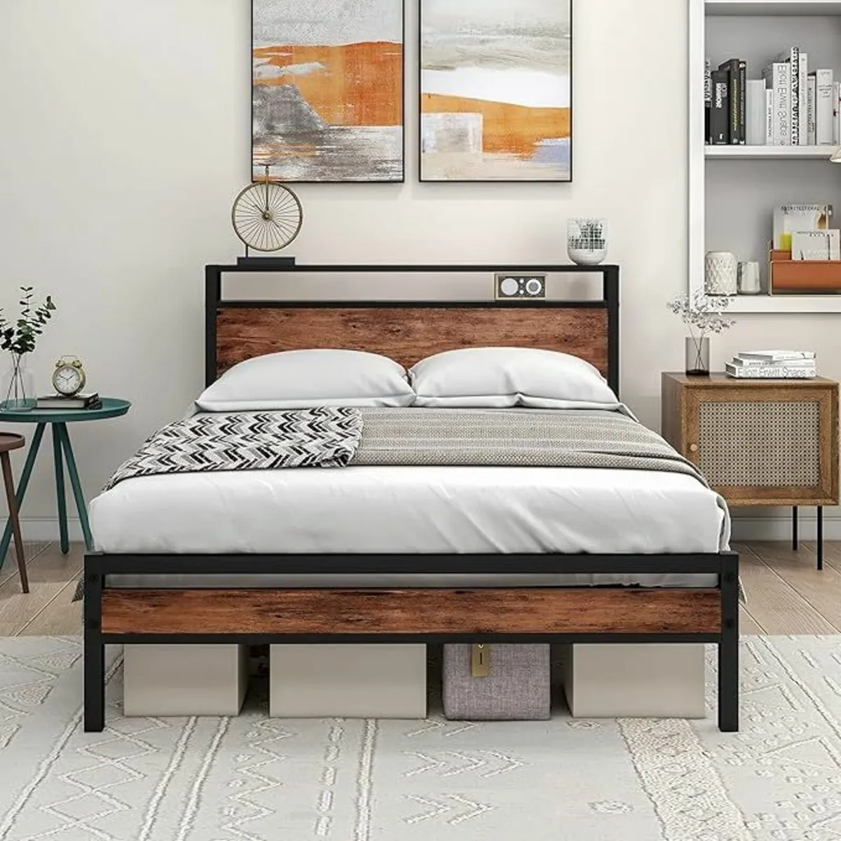 Double Bed Frame Storage Wooden Headboard135x190cm - Image 1