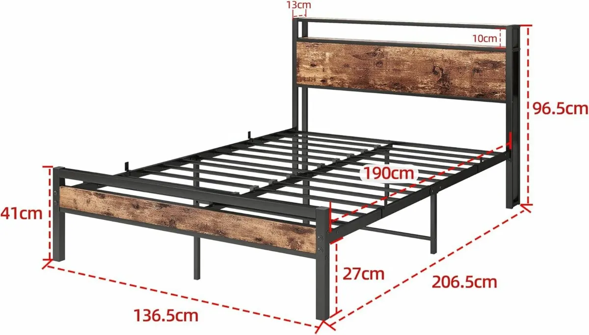 Double Bed Frame Storage Wooden Headboard135x190cm - Image 2