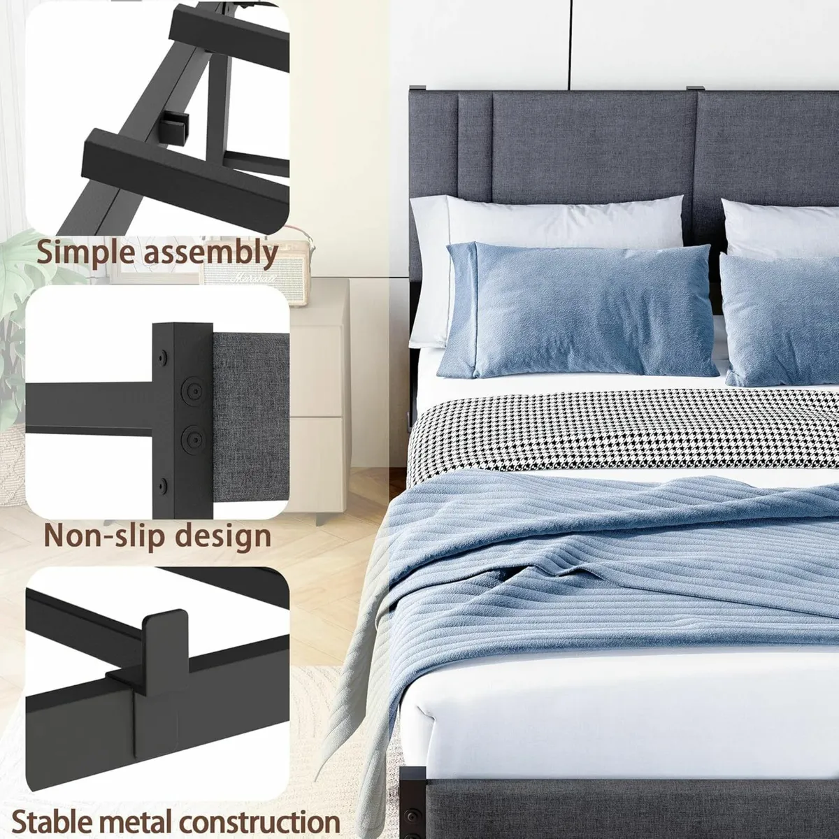King Size Bed Frame Upholstered Headboard150×200cm - Image 4