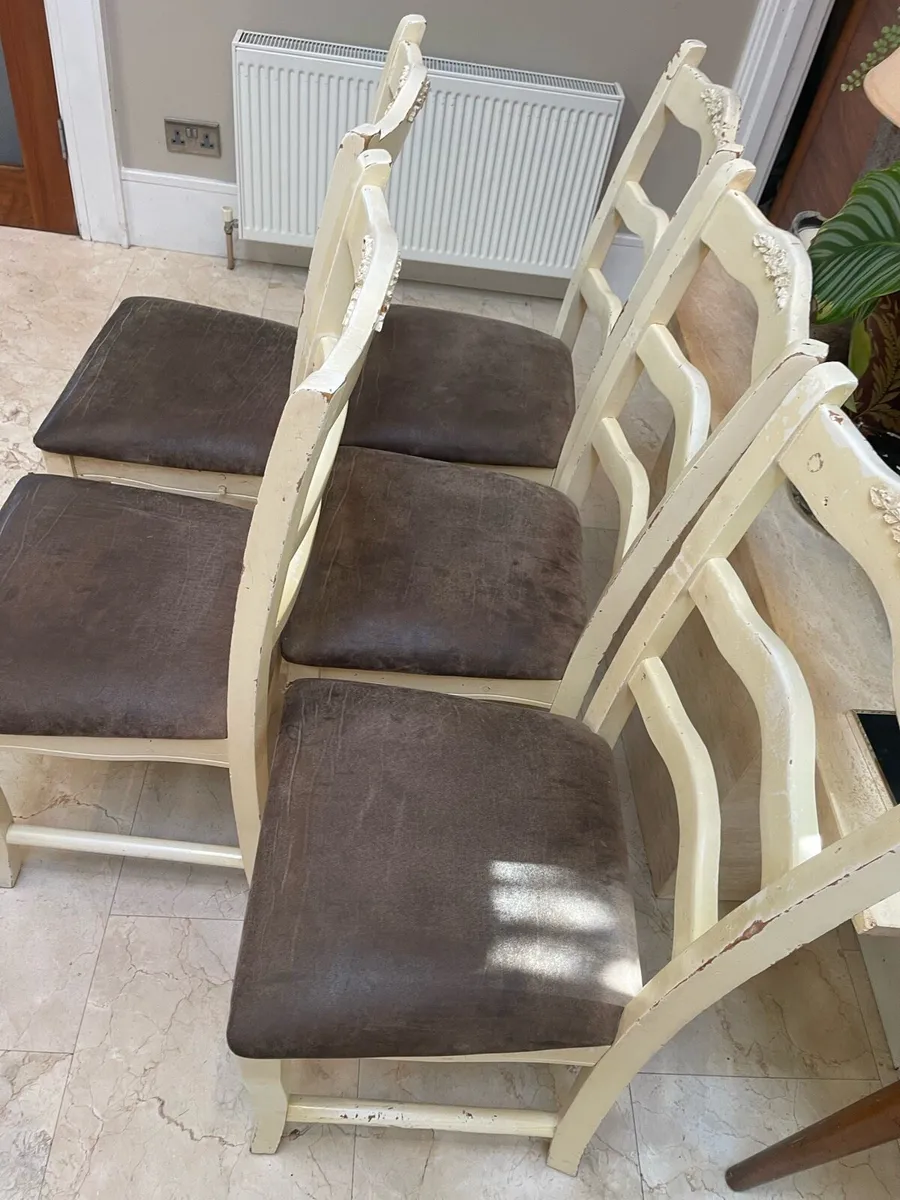 5 x White Solid Wooden Kitchen Dining Chairs - Image 2