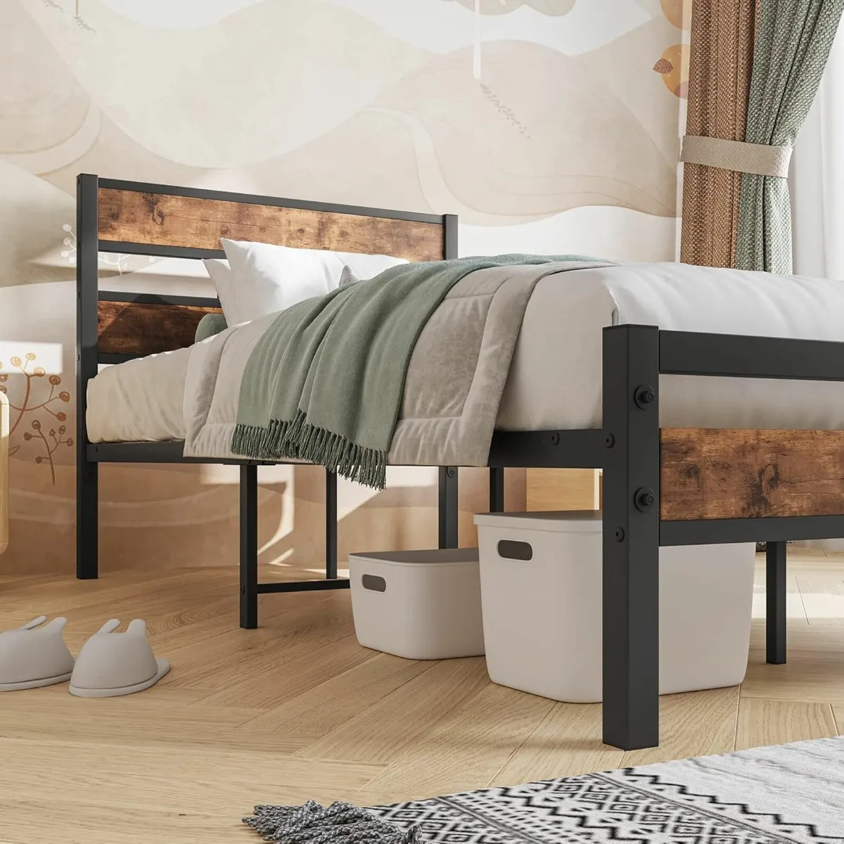 Single Bed Frame Storage 90x190cm Wooden - Image 3