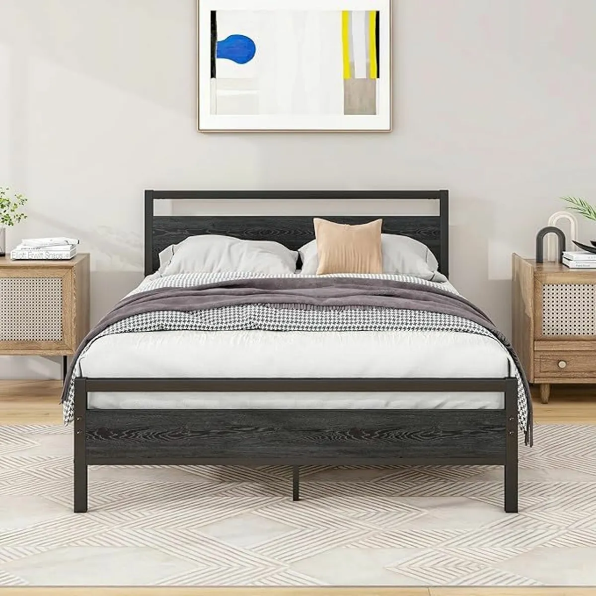 Double Bed Frames Wood Headboard 135x190cm - Image 1