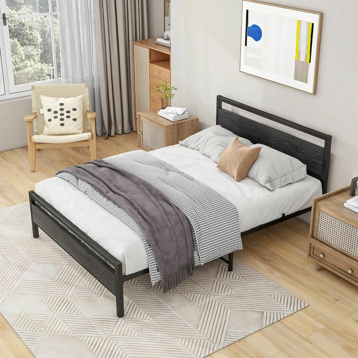 Double Bed Frames Wood Headboard 135x190cm - Image 4
