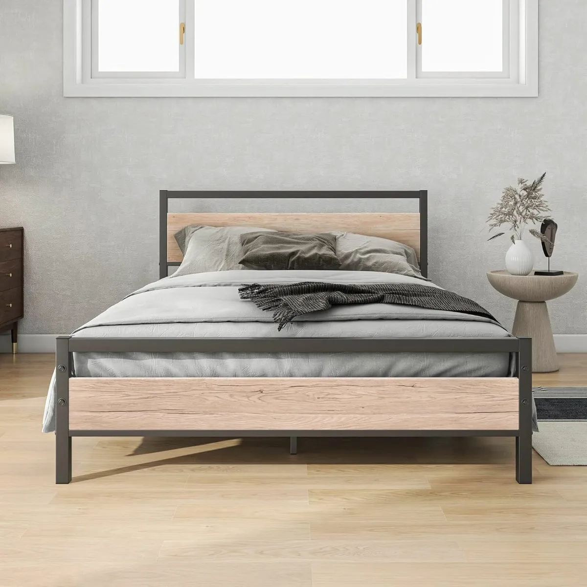 Double Bed Frames Wood Headboard 135 x 190 cm - Image 4