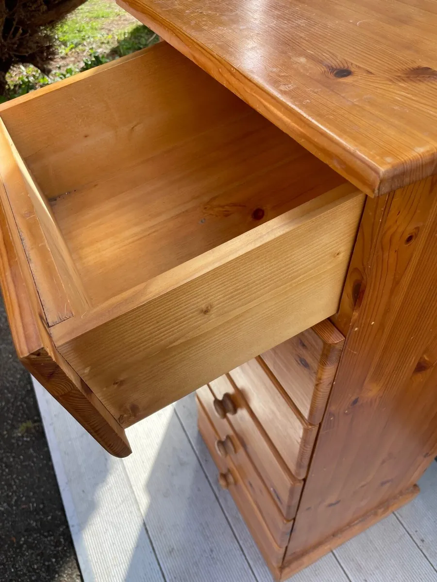 Heavy solid wooden tall boy chest - Image 4