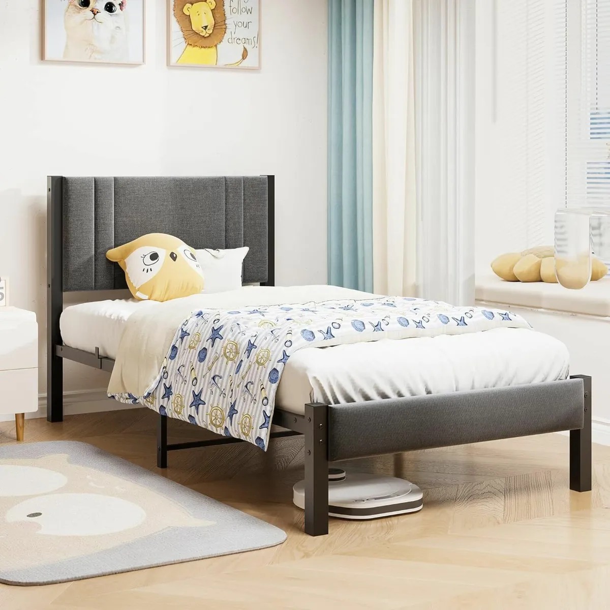Single Bed Frames Upholstered Headboard 90×190cm - Image 3
