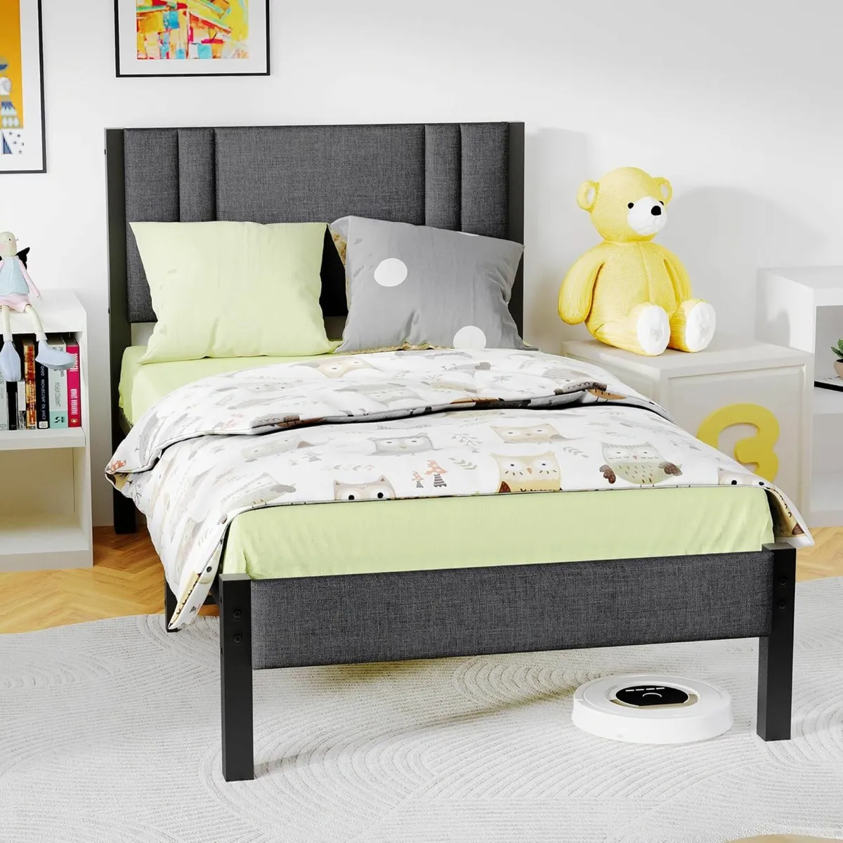 Single Bed Frames Upholstered Headboard 90×190cm - Image 1