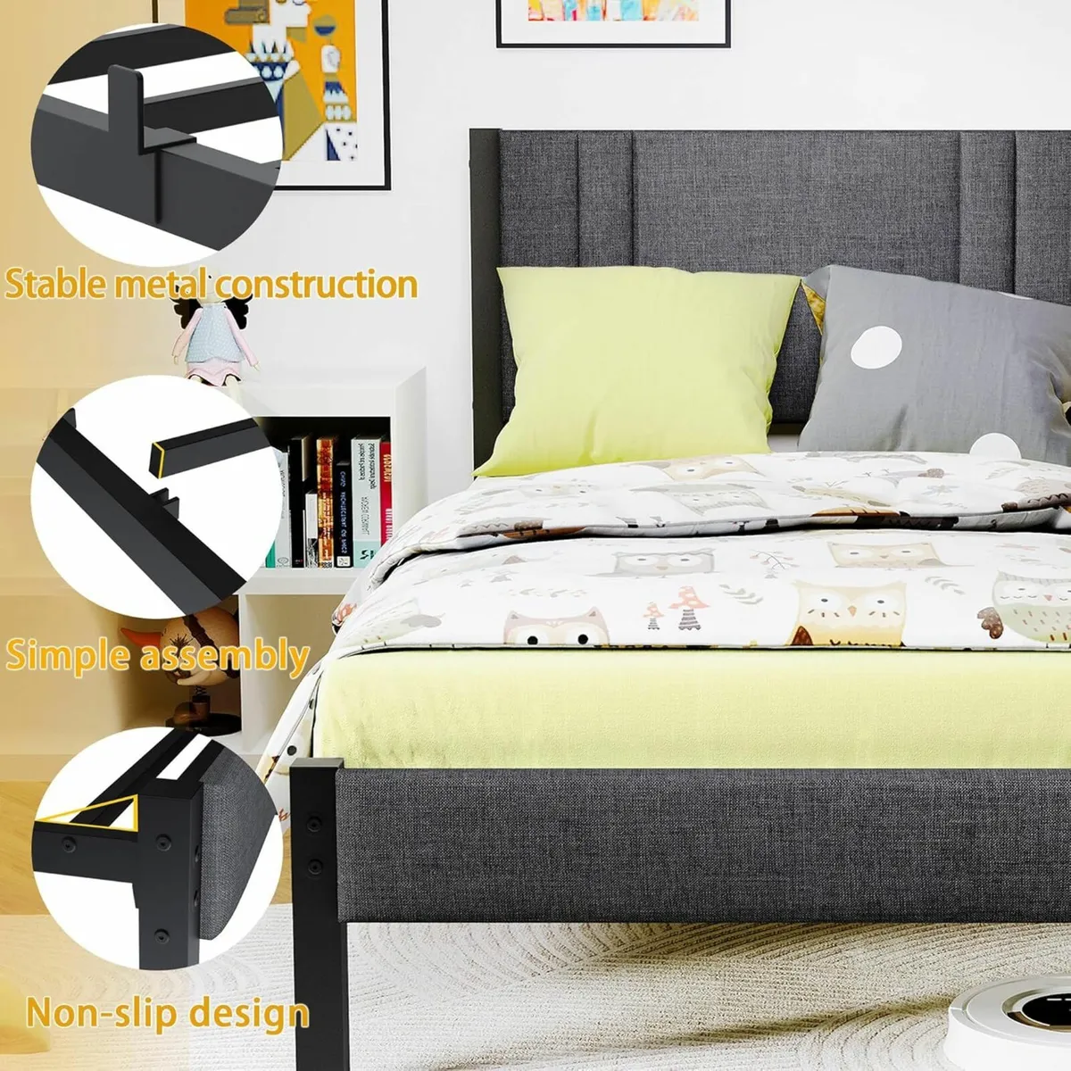 Single Bed Frames Upholstered Headboard 90×190cm - Image 4