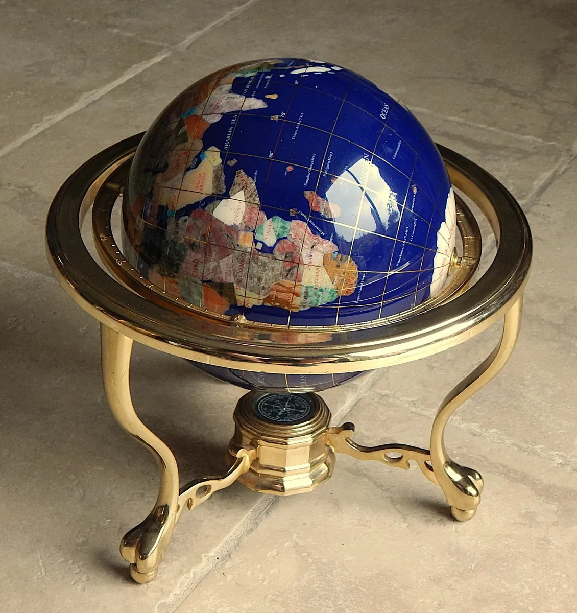 Heavy Semi-Precious Gemstone Globe in Brass Cradle - Image 2