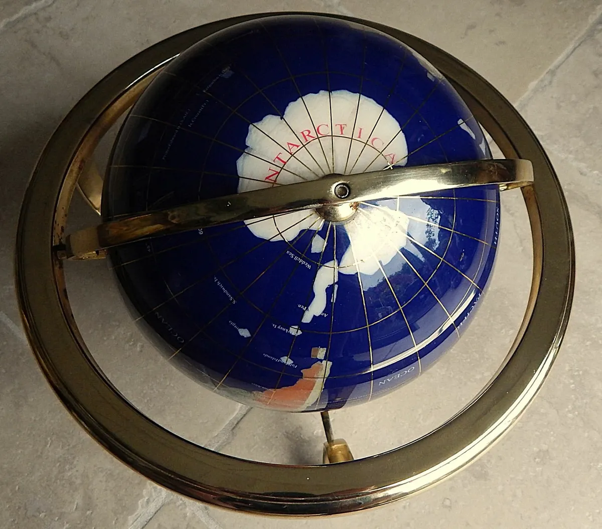 Heavy Semi-Precious Gemstone Globe in Brass Cradle - Image 4