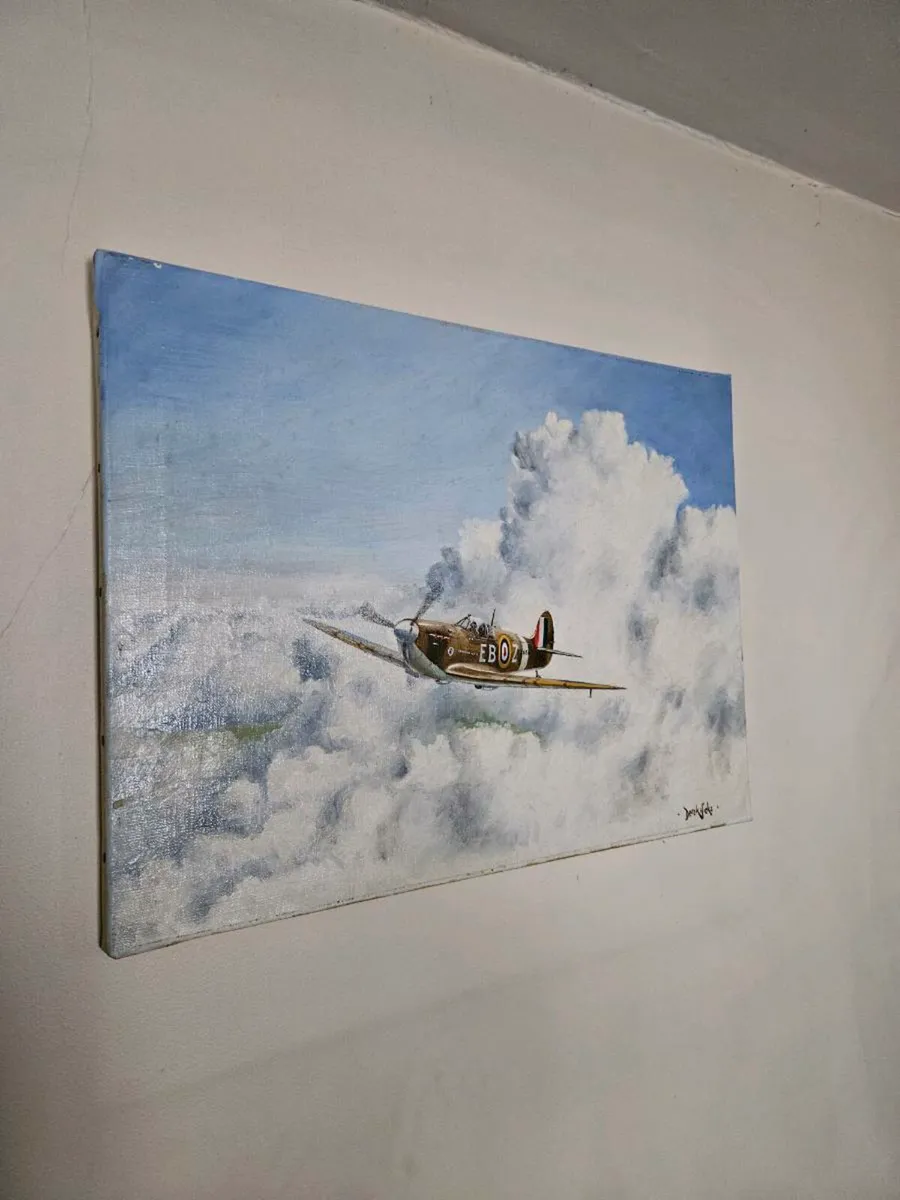 Picture Oil on Canvas RAF WW2 Spitfire Derek Hicks - Image 1
