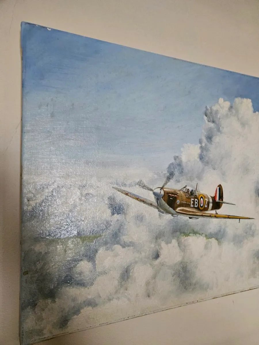 Picture Oil on Canvas RAF WW2 Spitfire Derek Hicks - Image 2