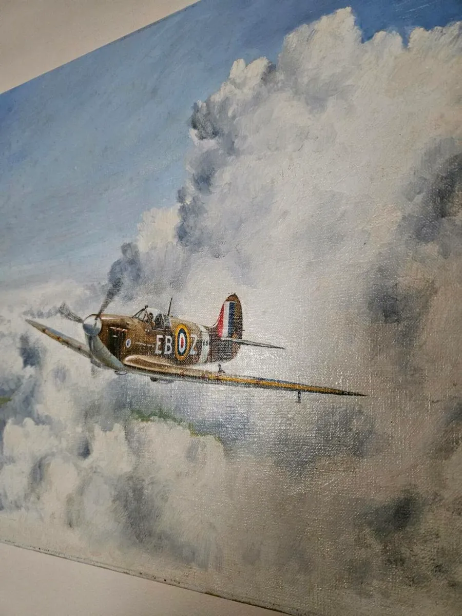 Picture Oil on Canvas RAF WW2 Spitfire Derek Hicks - Image 4