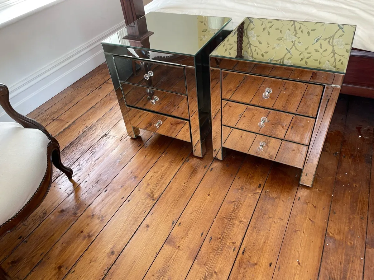 Pair of stylish mirrored side tables with drawers - Image 1