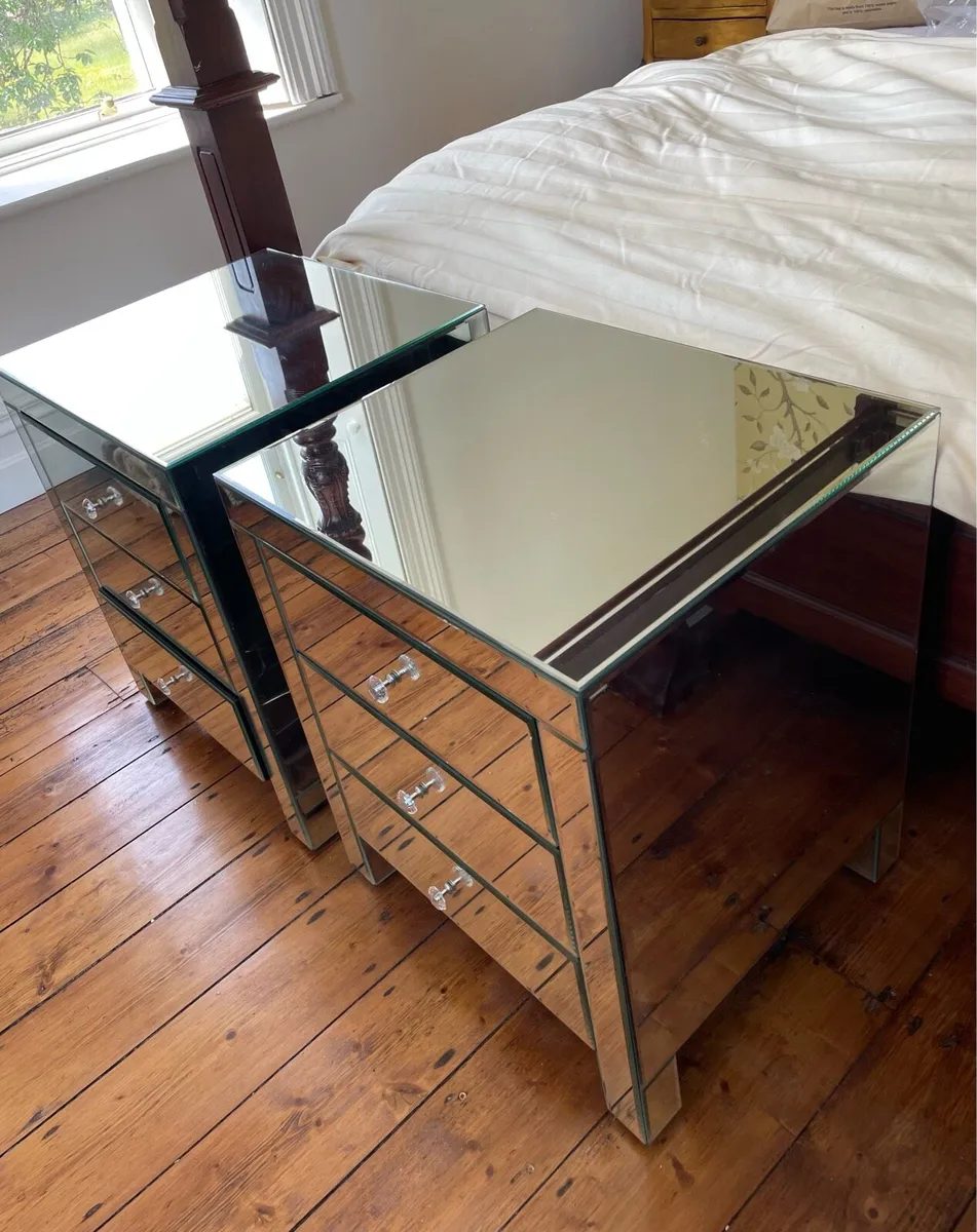 Pair of stylish mirrored side tables with drawers - Image 2
