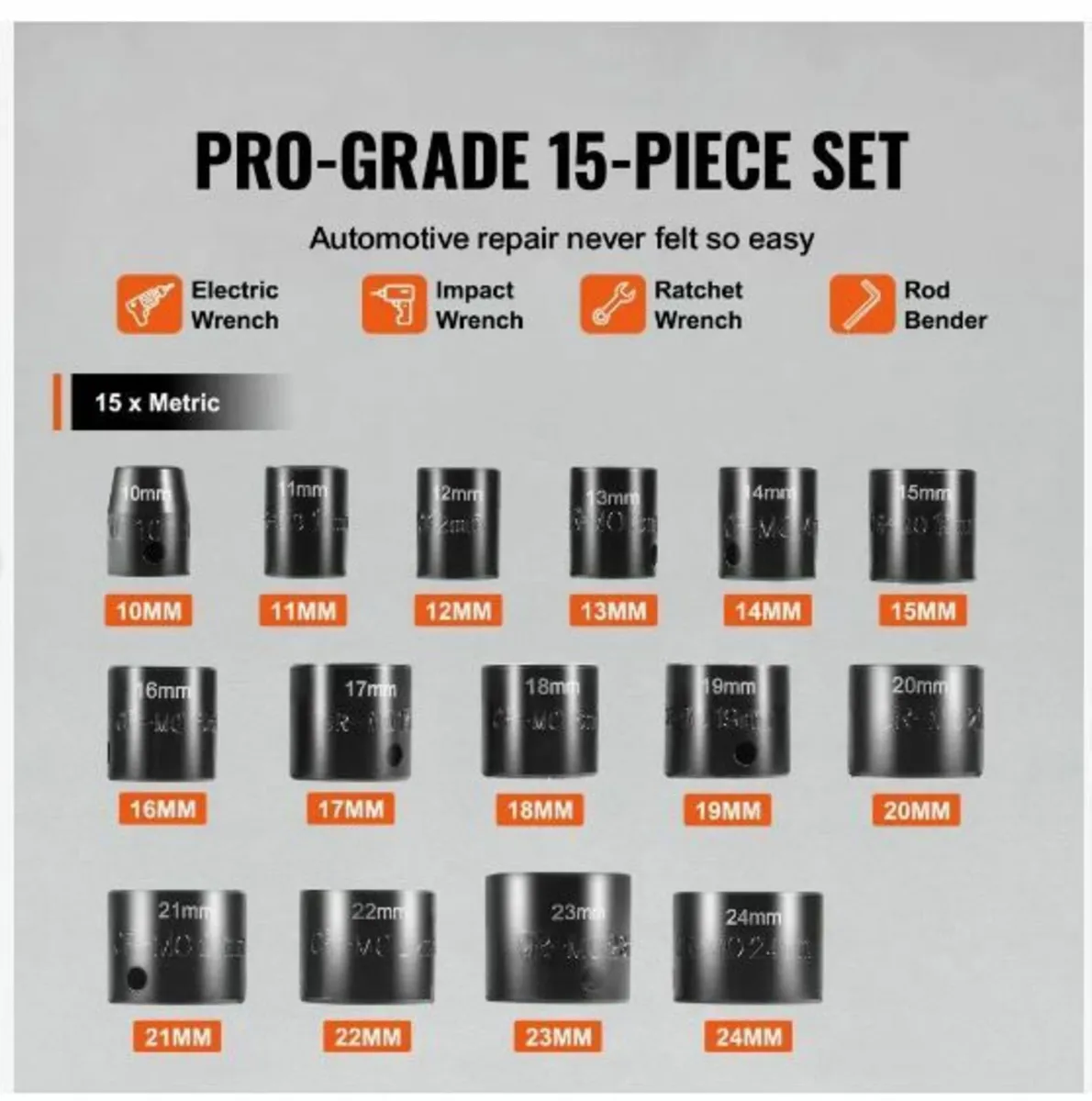 Impact Sockets Set 15pcs 6-Point 3/8" Drive Bit - Image 2