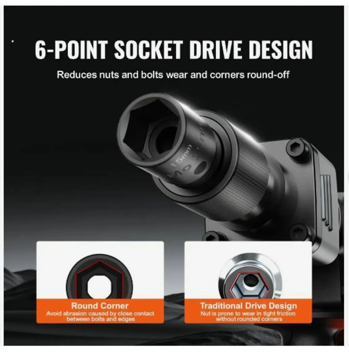 Impact Sockets Set 15pcs 6-Point 3/8" Drive Bit - Image 3