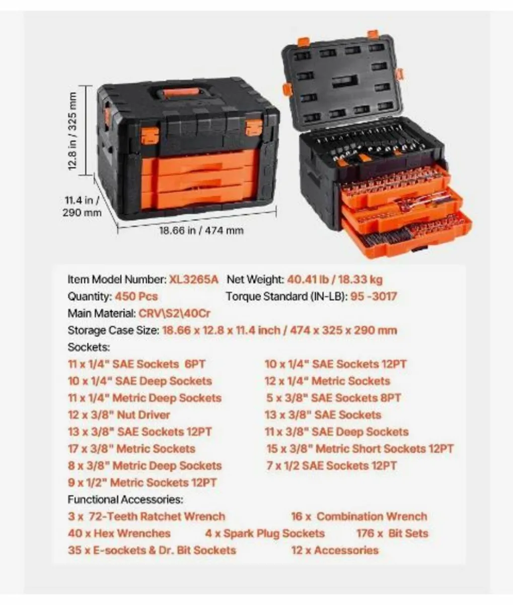 Mechanics Tool Set Socket Set 450Pcs - Image 2