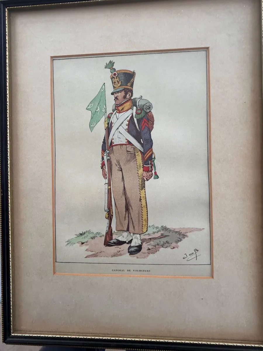 Four French military Napoleonic era framed prints - Image 1