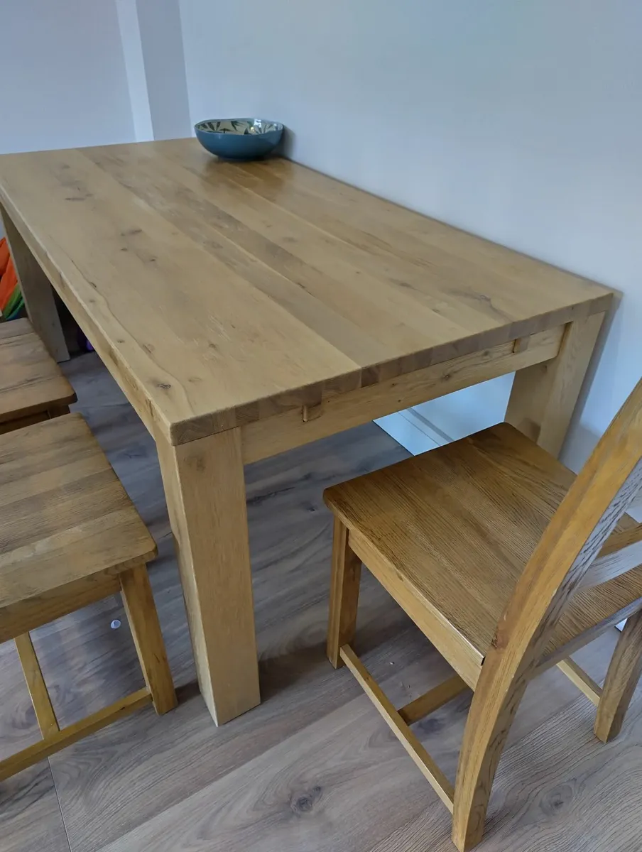 Solid Oak Dining Table and 4 Chairs - Image 1