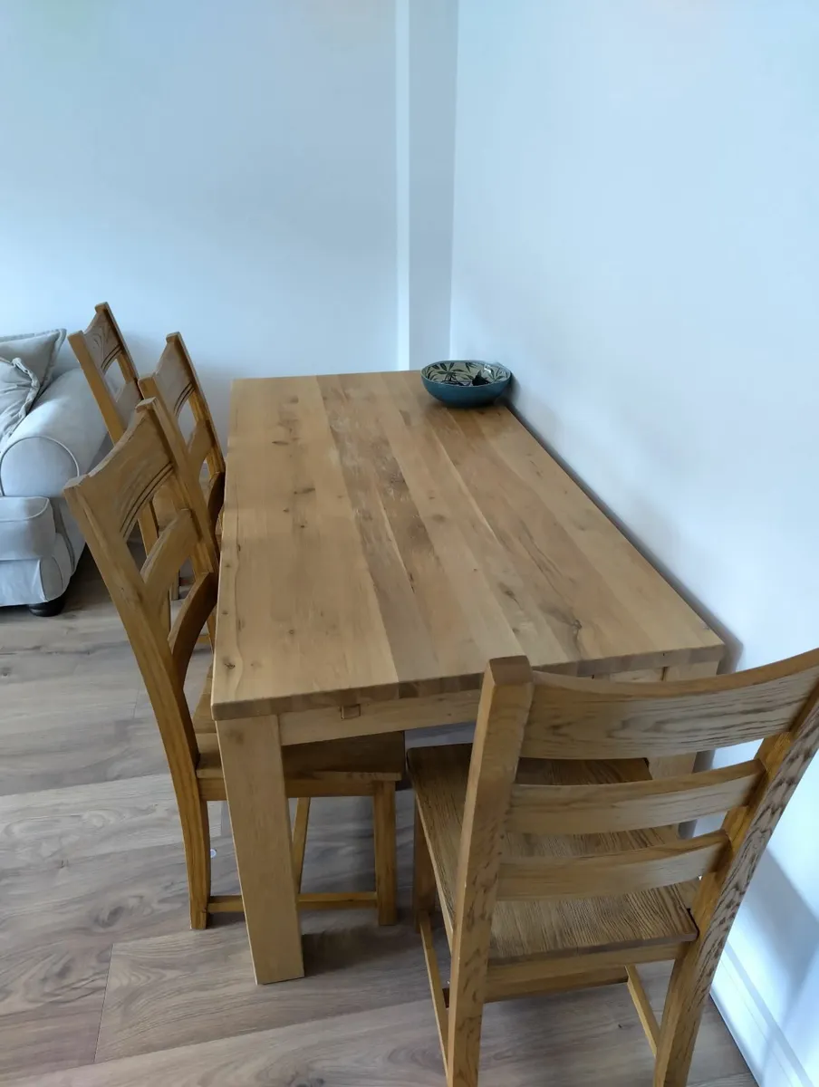 Solid Oak Dining Table and 4 Chairs - Image 2