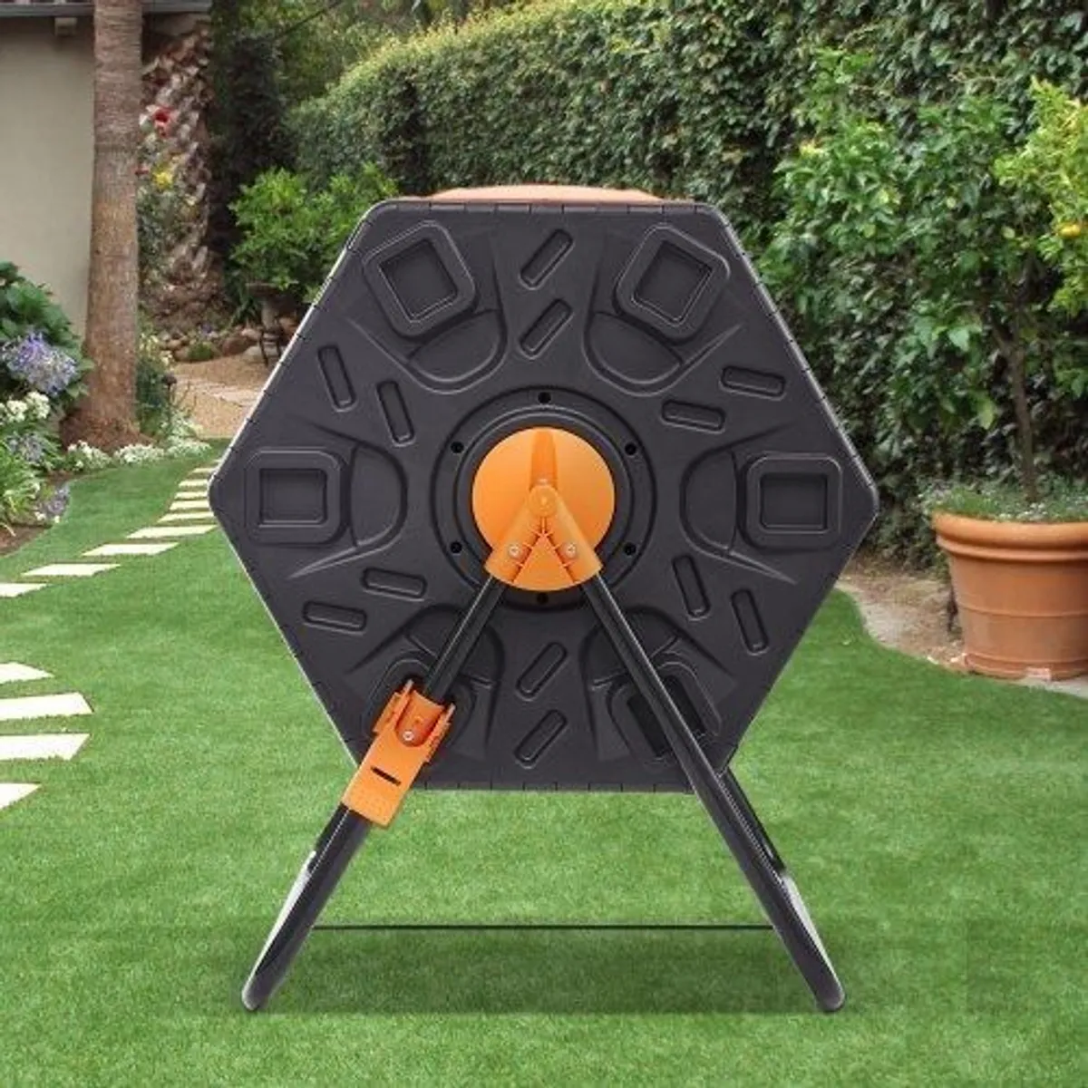 Compost Bin, 18.5-Gal Small Composting Tumbler, Compact Single Rotating Chamber with Sliding Door and Steel Frame - Image 1